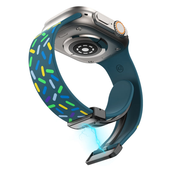 For Apple Watch 2 38mm Rainbow Dots Silicone Magnetic Black Buckle Watch Band(Blue)