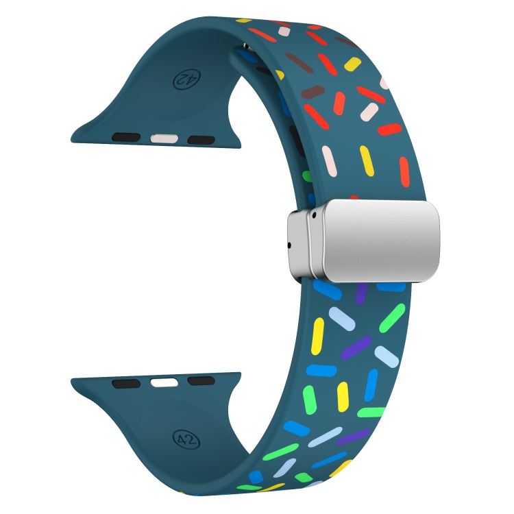 For Apple Watch 42mm Rainbow Dots Silicone Magnetic Buckle Watch Band(Blue)