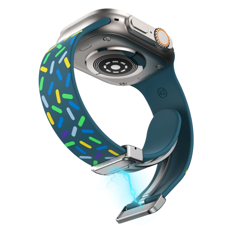 For Apple Watch 38mm Rainbow Dots Silicone Magnetic Buckle Watch Band(Blue)