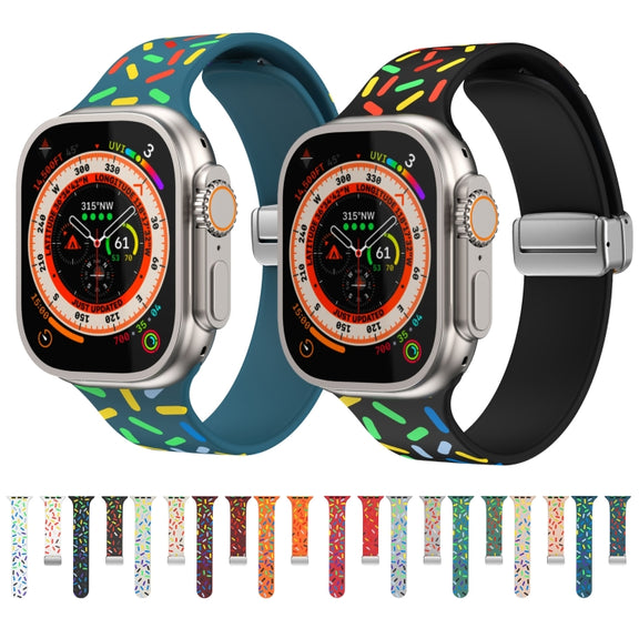 For Apple Watch 38mm Rainbow Dots Silicone Magnetic Buckle Watch Band(Blue)