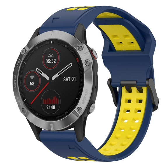 For Garmin Fenix 6 22mm Two-Color Reverse Buckle Silicone Watch Band(Blue+Yellow)