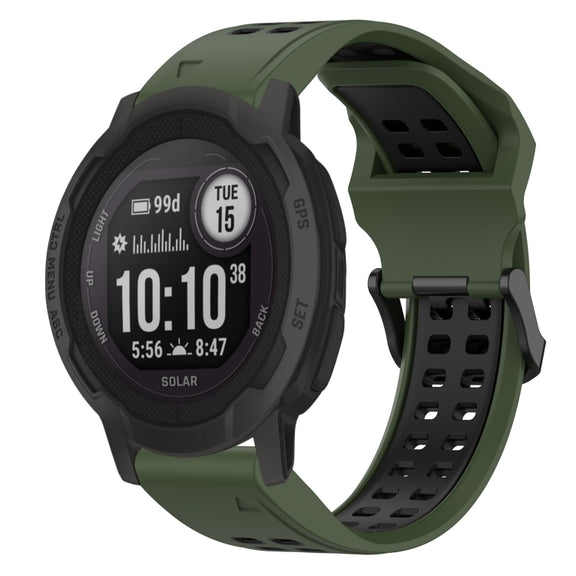 For Garmin Instinct 2 22mm Two-Color Reverse Buckle Silicone Watch Band(Army Green+Black)