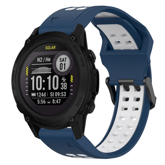 For Garmin Descent G1 22mm Two-Color Reverse Buckle Silicone Watch Band(Blue+White)