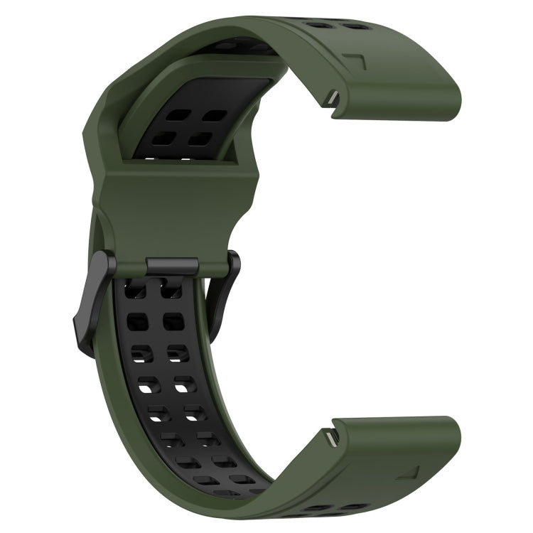 For Garmin Forerunner 945 22mm Two-Color Reverse Buckle Silicone Watch Band(Army Green+Black)