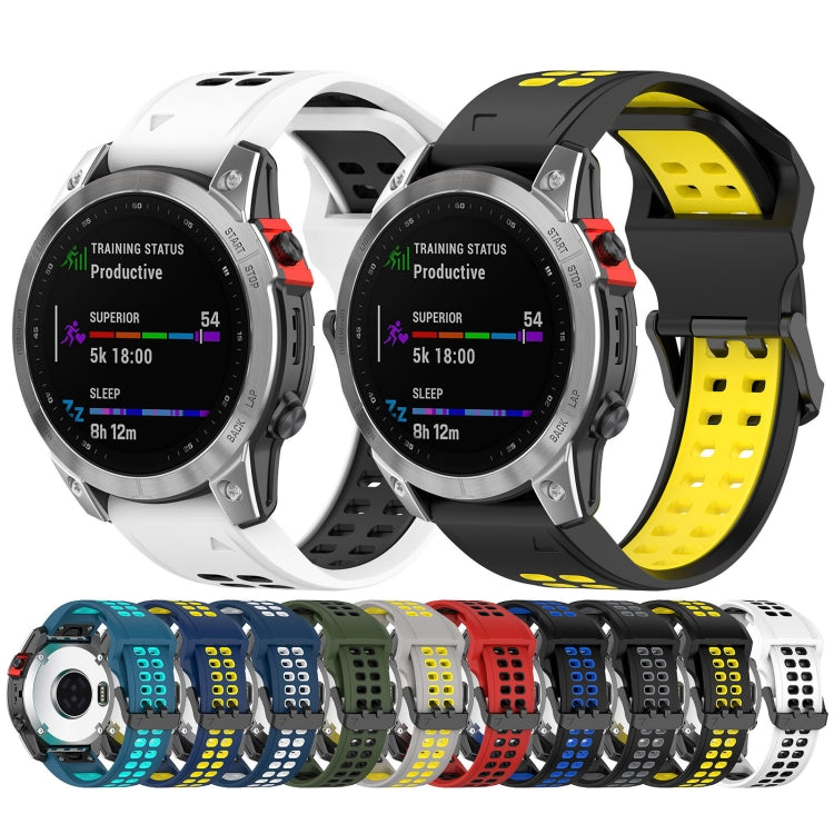 For Garmin Epix Pro 47mm 22mm Two-Color Reverse Buckle Silicone Watch Band(Black+Yellow)