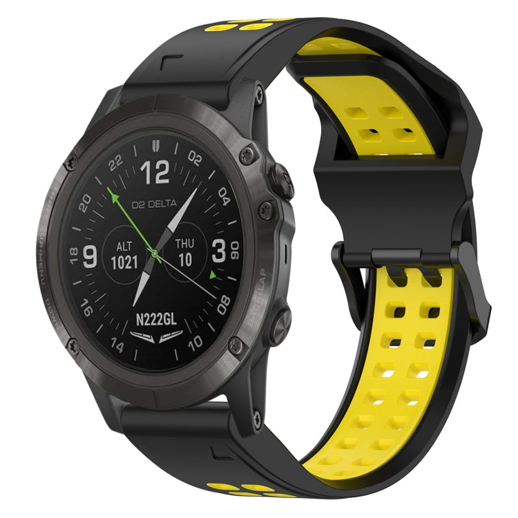 For Garmin D2 Delta PX 26mm Two-Color Reverse Buckle Silicone Watch Band(Black+Yellow)