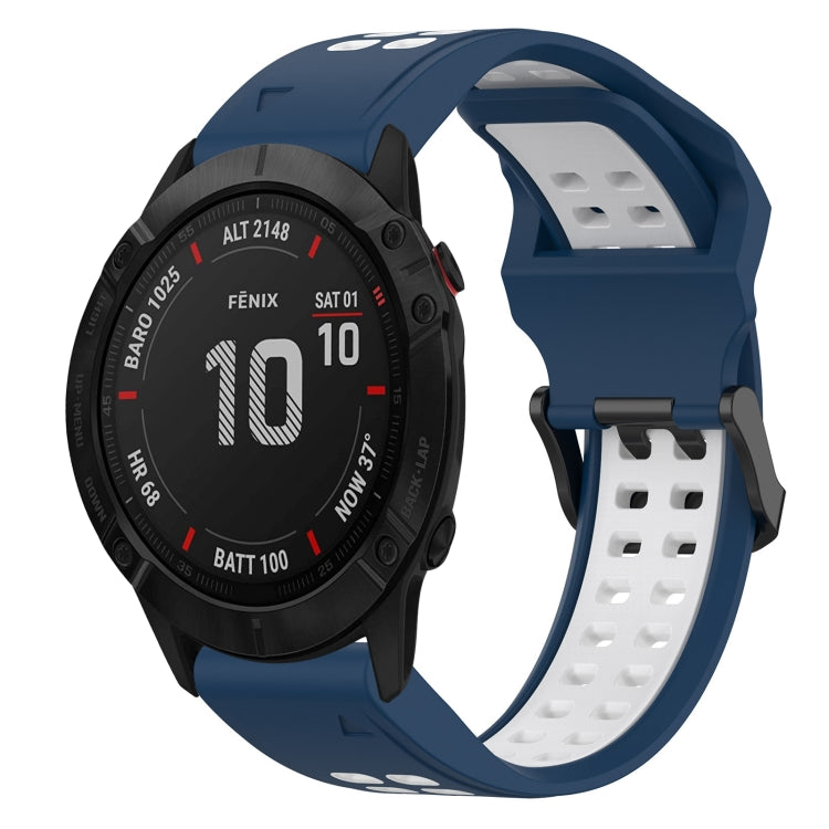 For Garmin Fenix 6X 26mm Two-Color Reverse Buckle Silicone Watch Band(Blue+White)