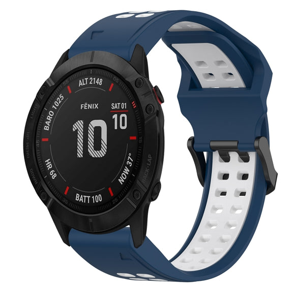 For Garmin Fenix 6X 26mm Two-Color Reverse Buckle Silicone Watch Band(Blue+White)