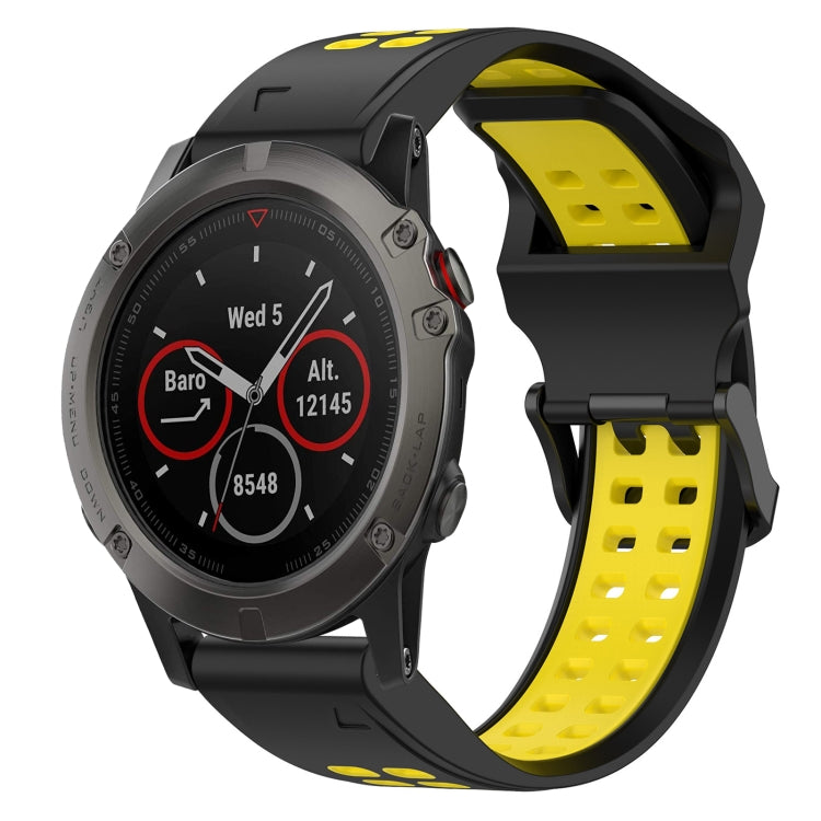 For Garmin Fenix 5X 26mm Two-Color Reverse Buckle Silicone Watch Band(Black+Yellow)