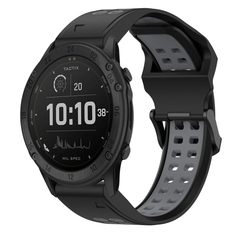 For Garmin Tactix Delta 26mm Two-Color Reverse Buckle Silicone Watch Band(Black+Grey)