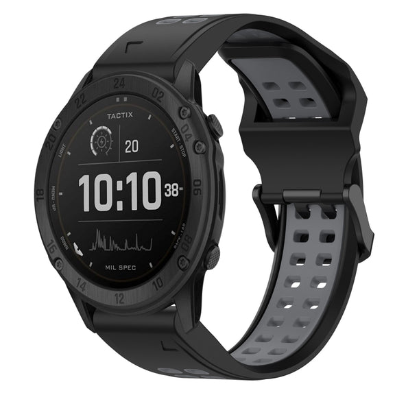 For Garmin Tactix Delta 26mm Two-Color Reverse Buckle Silicone Watch Band(Black+Grey)