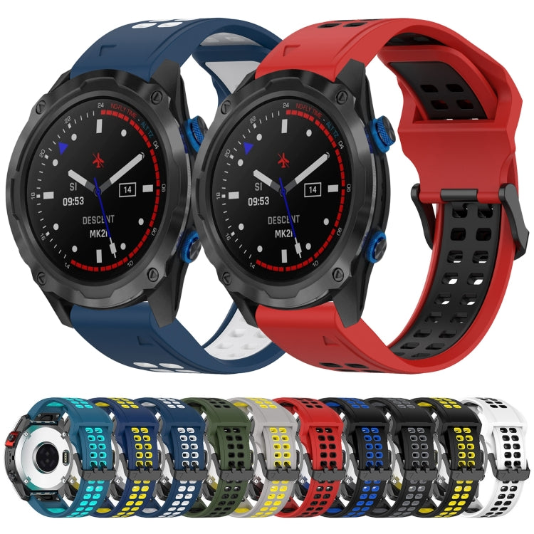 For Garmin Epix Pro 51mm 26mm Two-Color Reverse Buckle Silicone Watch Band(Blue+Yellow)
