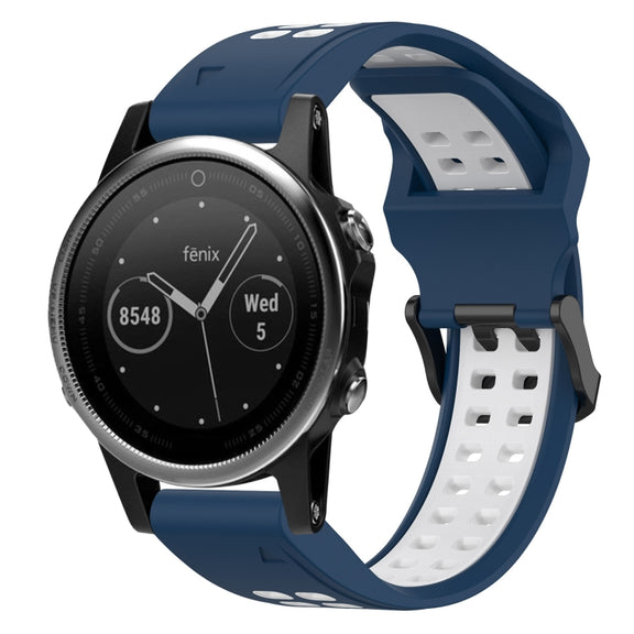 For Garmin Fenix 5S 20mm Two-Color Reverse Buckle Silicone Watch Band(Blue+White)