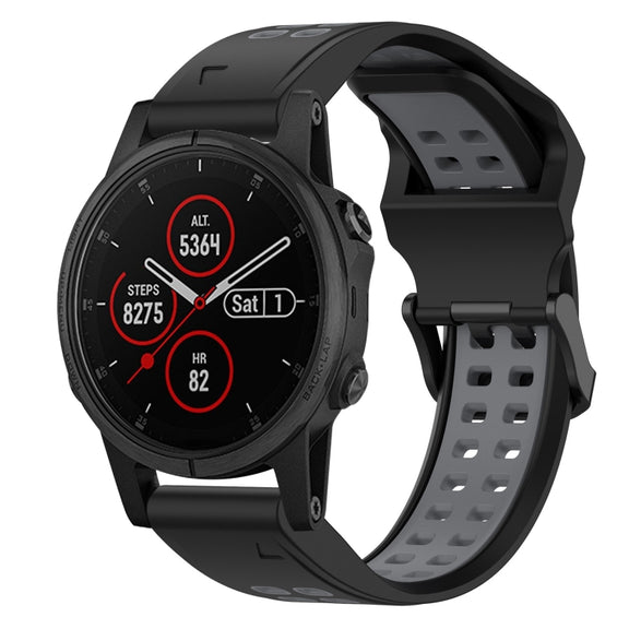 Compatible with Garmin Fenix 5S Plus 20mm Two-Color Reverse Buckle Silicone Watch Band(Black+Grey)