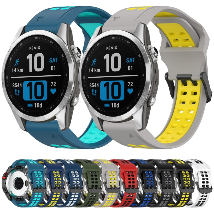 For Garmin Fenix 5S 20mm Two-Color Reverse Buckle Silicone Watch Band(Black+Yellow)