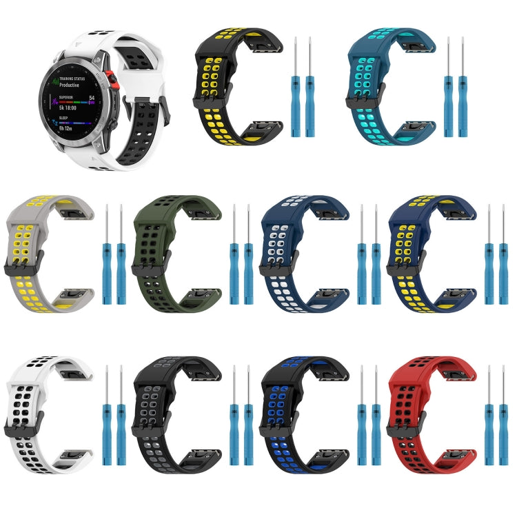 For Garmin Fenix 5S 20mm Two-Color Reverse Buckle Silicone Watch Band(Blue+White)