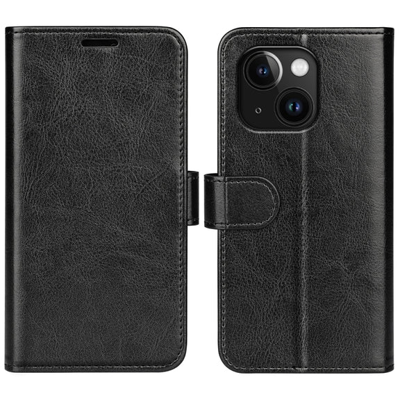 For iPhone 15 Plus R64 Texture Horizontal Flip Leather Phone Case(Black)