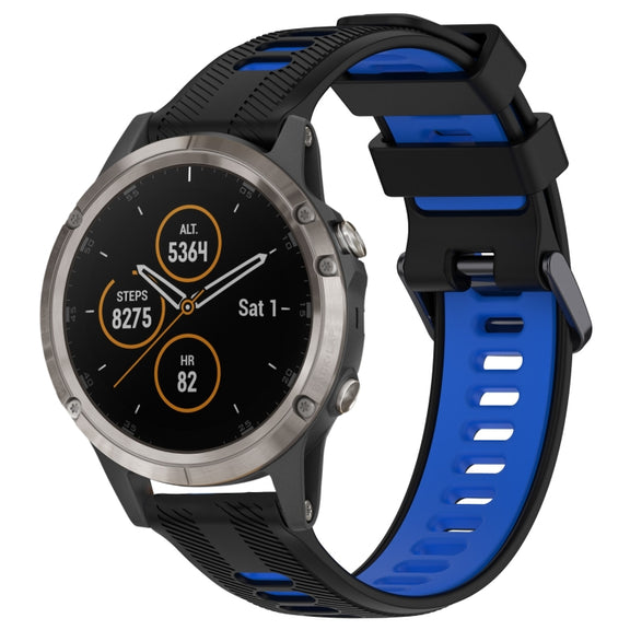 For Garmin Fenix 5 Plus Sports Two-Color Silicone Watch Band(Black+Blue)