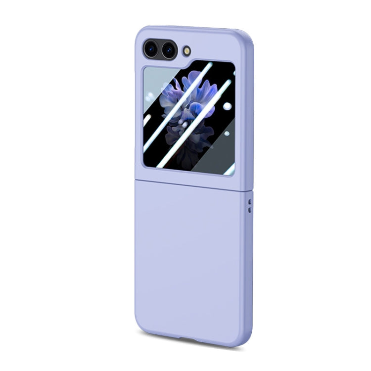For Samsung Galaxy Z Flip5 JUNSUNMAY Smoothly PC + 9H Tempered Glass Protector Folding Phone Case(Navy Blue)