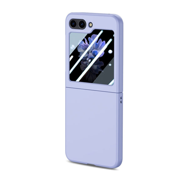 For Samsung Galaxy Z Flip5 JUNSUNMAY Smoothly PC + 9H Tempered Glass Protector Folding Phone Case(Navy Blue)