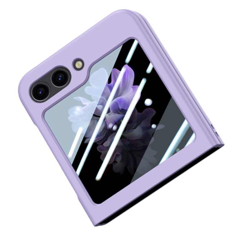 For Samsung Galaxy Z Flip5 JUNSUNMAY Smoothly PC + 9H Tempered Glass Protector Folding Phone Case(Navy Blue)