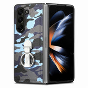 For   Samsung  Galaxy Z Fold5 5G Camouflage Ring Holder PC Phone Case(Blue)
