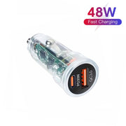 P35 48W PD30W + QC3.0 18W USB Transparent Car Charger with Type-C to 8 Pin Phone Data Cable(Transparent)