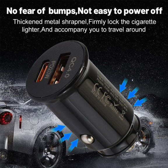 P10 Mini QC4.0 USB / PD20W Car Charger with Type-C to Type-C Fast Charging Data Cable(Black)