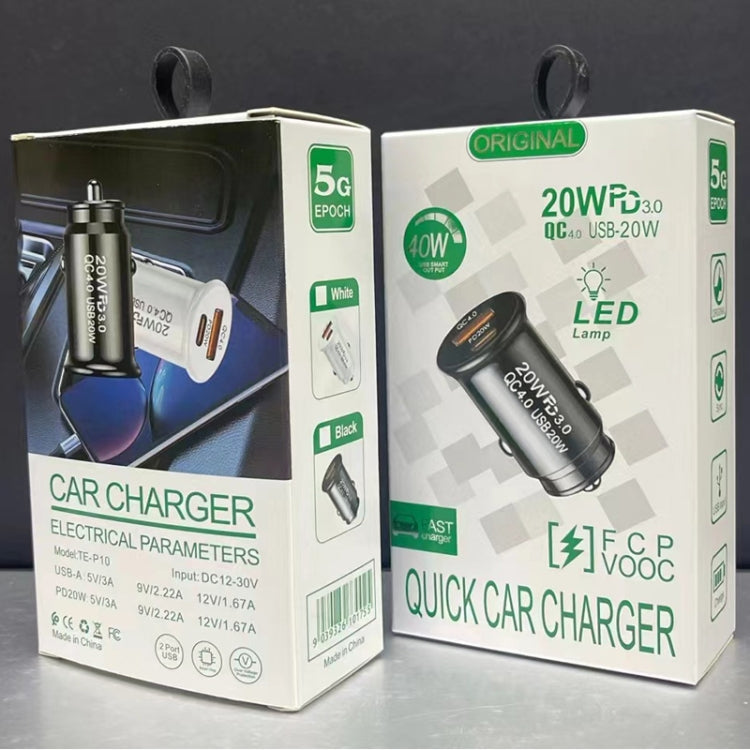P10 Mini QC4.0 USB / PD20W Car Charger with Type-C to Type-C Fast Charging Data Cable(Black)