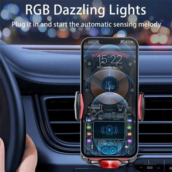 A6 Car Automatic Clamping Phone Holder 15W Magnetic Wireless Charger(Black)