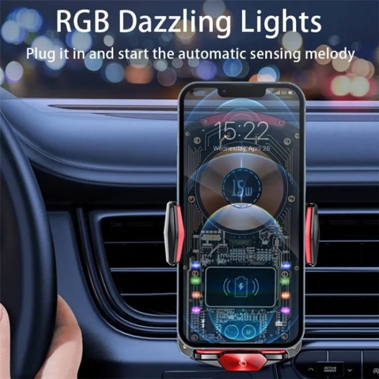 A6 Car Automatic Clamping Phone Holder 15W Magnetic Wireless Charger(Red)
