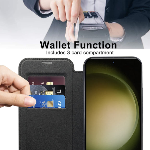 For Samsung Galaxy S23 5G Shield MagSafe RFID Anti-theft Rhombus Leather Phone Case(Black)