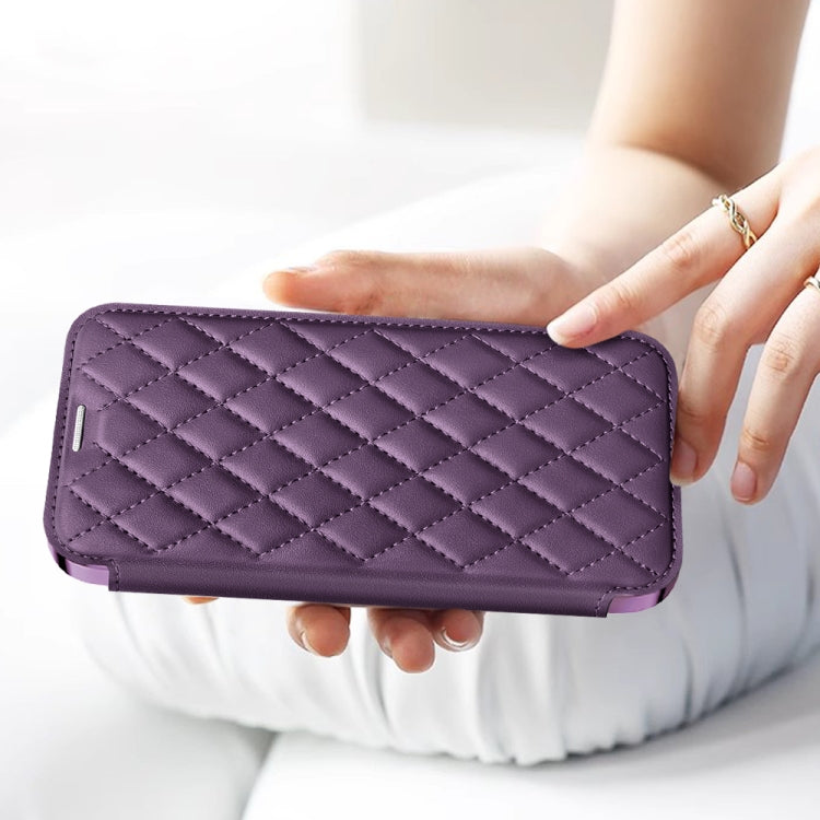 For Samsung Galaxy S23+ 5G Shield Magsafe RFID Anti-theft Rhombus Leather Phone Case(Purple)