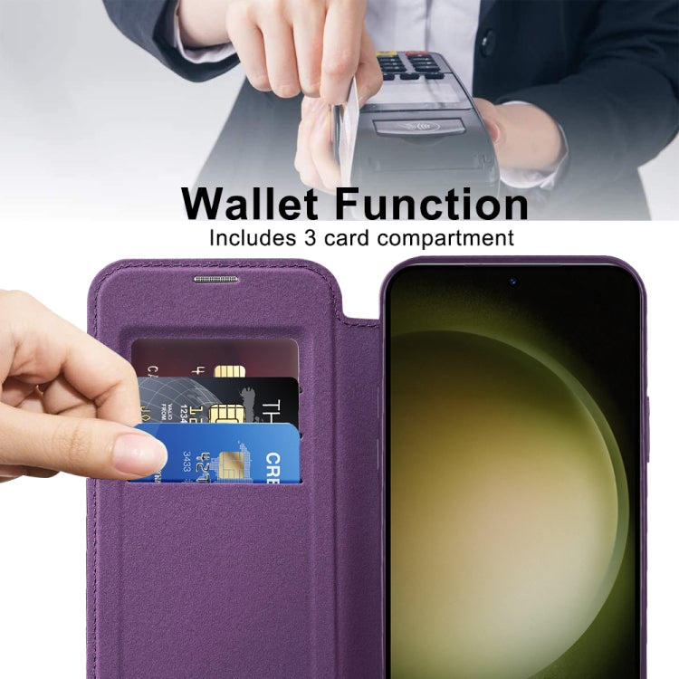 For Samsung Galaxy S23+ 5G Shield Magsafe RFID Anti-theft Rhombus Leather Phone Case(Purple)