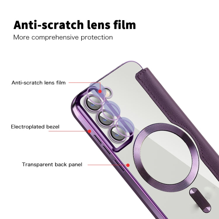 For Samsung Galaxy S23+ 5G Shield Magsafe RFID Anti-theft Rhombus Leather Phone Case(Purple)