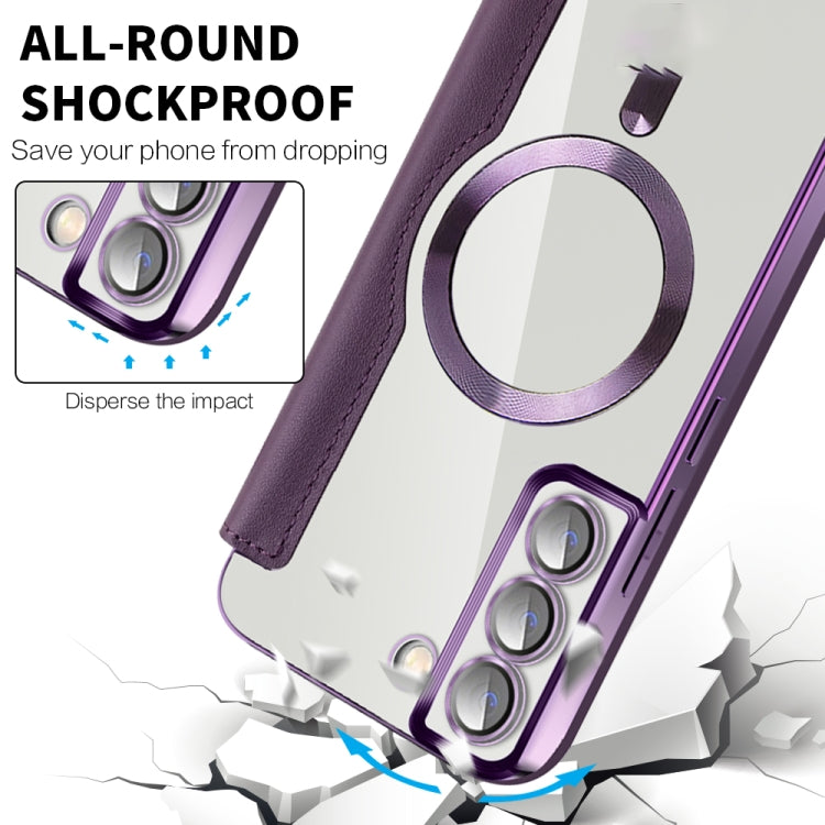 For Samsung Galaxy S23+ 5G Shield Magsafe RFID Anti-theft Rhombus Leather Phone Case(Purple)