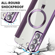 For Samsung Galaxy S23+ 5G Shield Magsafe RFID Anti-theft Rhombus Leather Phone Case(Purple)