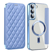 For Samsung Galaxy S23+ 5G Shield MagSafe RFID Anti-theft Rhombus Leather Phone Case(Blue)
