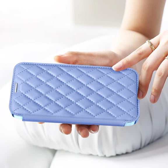 For Samsung Galaxy S23+ 5G Shield MagSafe RFID Anti-theft Rhombus Leather Phone Case(Blue)