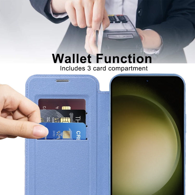 For Samsung Galaxy S23+ 5G Shield MagSafe RFID Anti-theft Rhombus Leather Phone Case(Blue)