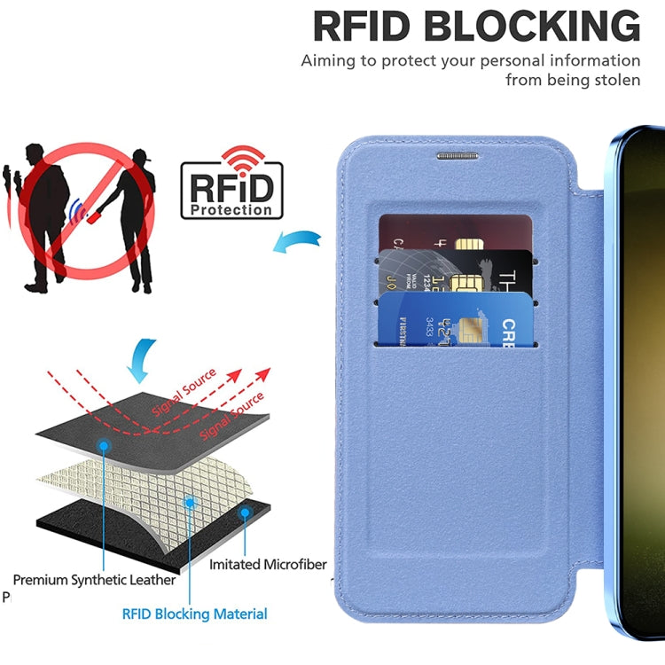 For Samsung Galaxy S23+ 5G Shield MagSafe RFID Anti-theft Rhombus Leather Phone Case(Blue)