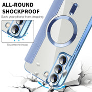 For Samsung Galaxy S23+ 5G Shield MagSafe RFID Anti-theft Rhombus Leather Phone Case(Blue)