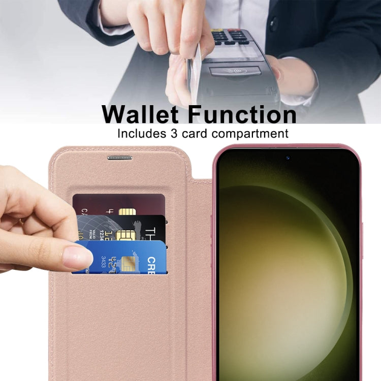 For Samsung Galaxy S23+ 5G Shield MagSafe RFID Anti-theft Rhombus Leather Phone Case(Pink)