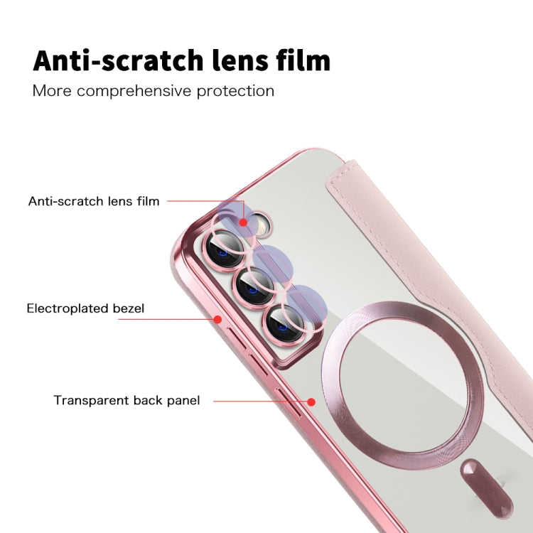 For Samsung Galaxy S23+ 5G Shield MagSafe RFID Anti-theft Rhombus Leather Phone Case(Pink)