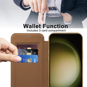 For Samsung Galaxy S23+ 5G Shield Magsafe RFID Anti-theft Rhombus Leather Phone Case(Brown)