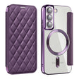 For Samsung Galaxy S22 5G Shield Magsafe RFID Anti-theft Rhombus Leather Phone Case(Purple) - Galaxy S22 5G Cases by PMC TechLife | Online Shopping South Africa | PMC TechLife