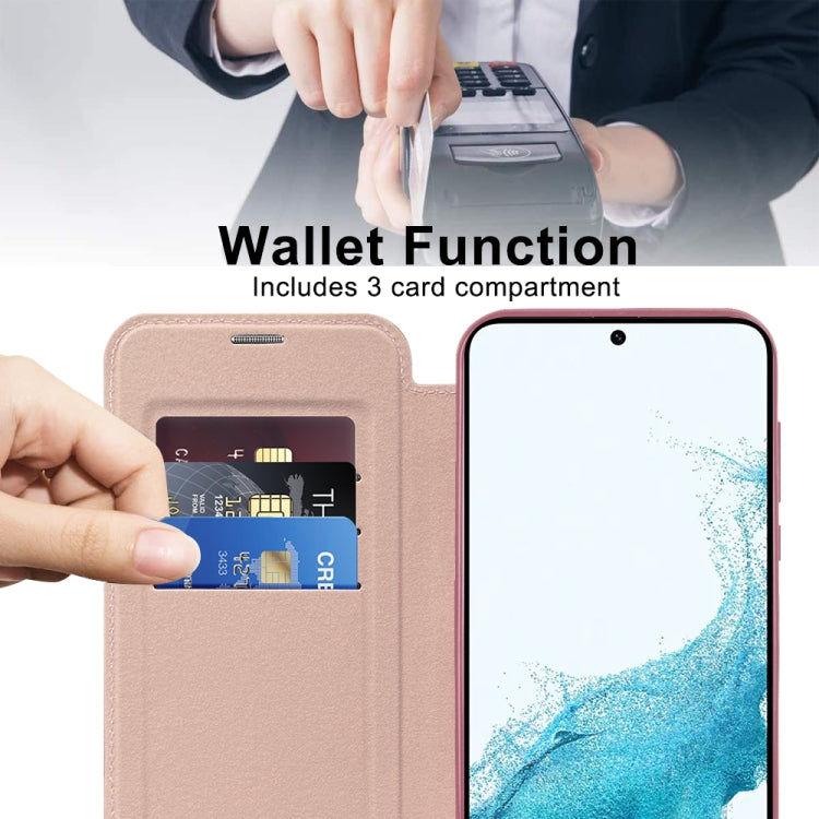 For Samsung Galaxy S22 5G Shield Magsafe RFID Anti-theft Rhombus Leather Phone Case(Pink)