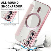For Samsung Galaxy S22 5G Shield Magsafe RFID Anti-theft Rhombus Leather Phone Case(Pink)