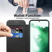 For Samsung Galaxy S22+ 5G Shield MagSafe RFID Anti-theft Rhombus Leather Phone Case(Black)