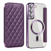 For Samsung Galaxy S22+ 5G Shield MagSafe RFID Anti-theft Rhombus Leather Phone Case(Purple)